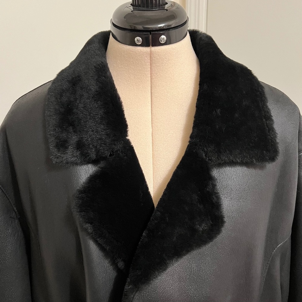 SMYTHSON (or Frank Smythson Ltd.) Mens' Black Shearling Lamb ¾ length Nappa Leat - Picture 3 of 8